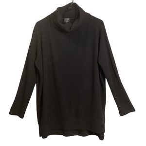 Clara Sun Woo Funnel Neck Oversized Black Ribbed Knit Tunic Step Split Hem Med.